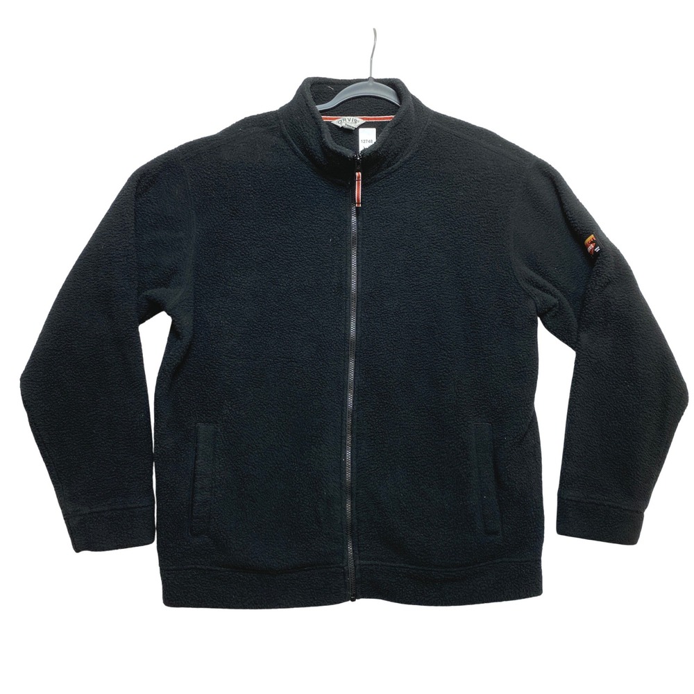 Orvis Fleece Jacket Mens L Black Classic Collection Full Zip Mock Neck Pocket